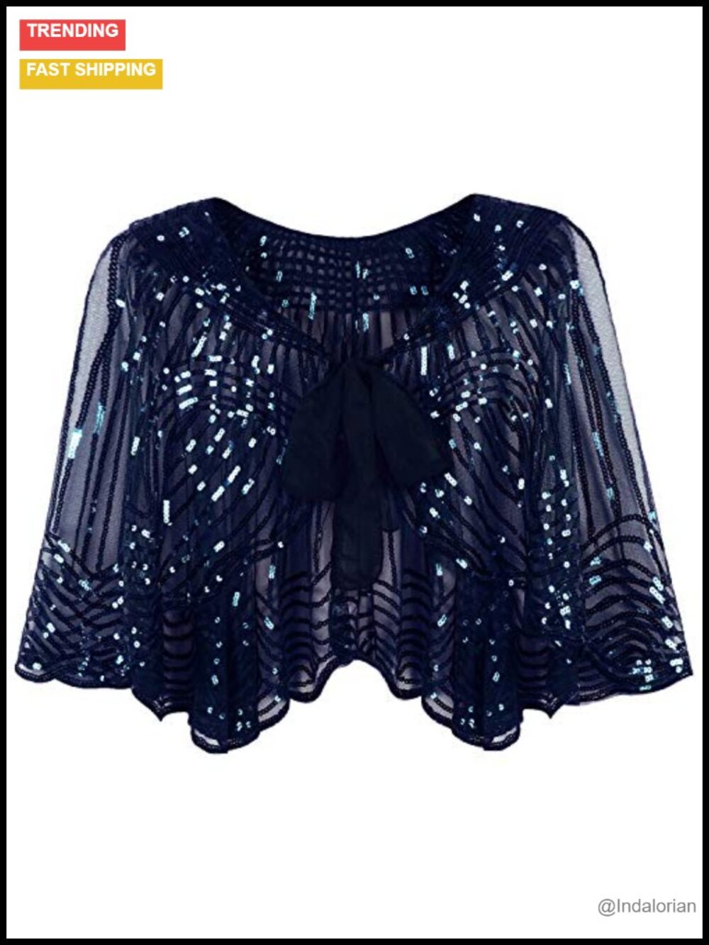 1920s Vintage Sequin Cape Shawl Bridal Flapper Cover Up